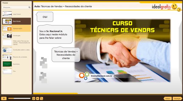 PrintScreen do curso gratuito Técnicas de Vendas