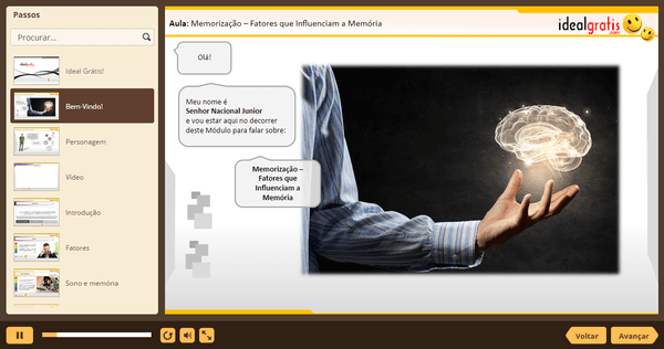 PrintScreen do curso gratuito Memorização