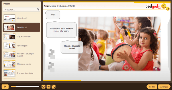 PrintScreen do curso gratuito Música na Educação e Musicoterapia