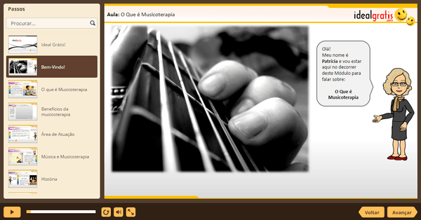 PrintScreen do curso gratuito Música na Educação e Musicoterapia