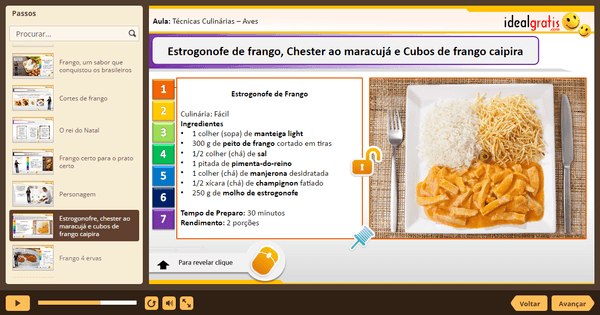 PrintScreen do curso gratuito Técnicas Culinárias